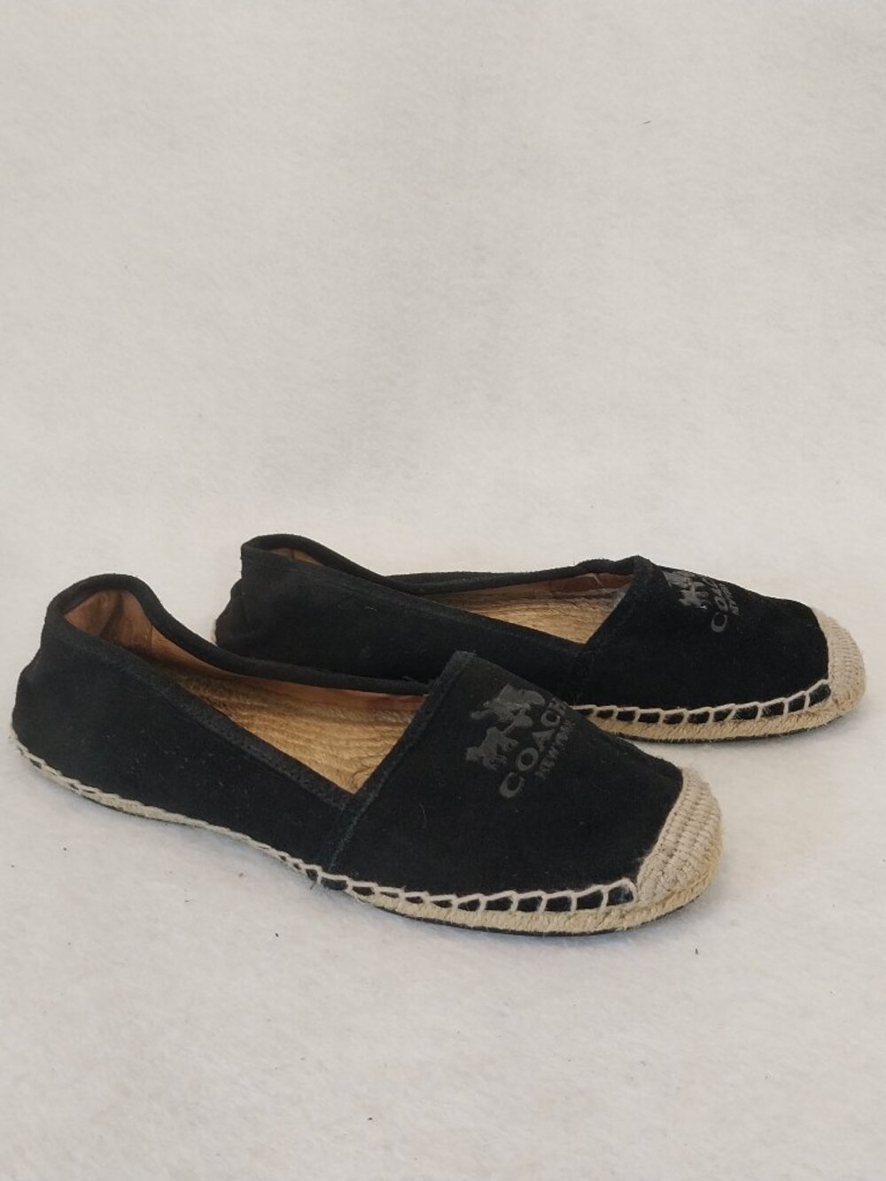 Coach Designer Comfort Shoes Womens 8 Espadrille Flats Black Suede Logo Casual.